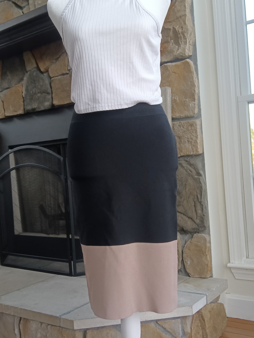 BCBGMaxAzria Black and Taupe Colorblock Pencil Skirt
